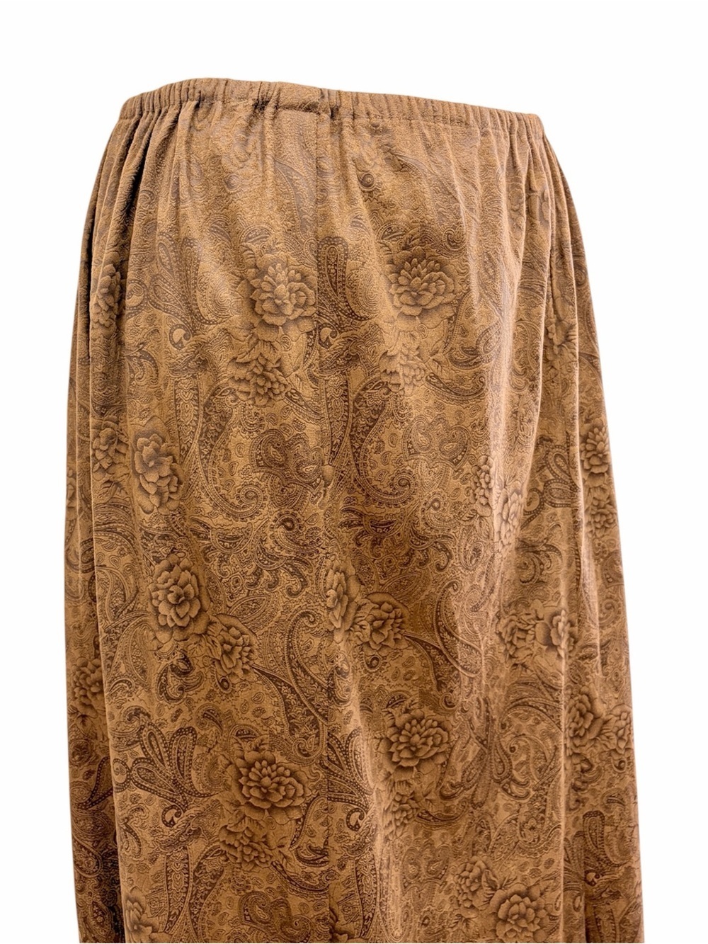 Tantrums Womens L Brown Faux Suede Maxi Skirt Embossed Elastic Waist - Picture 2 of 6